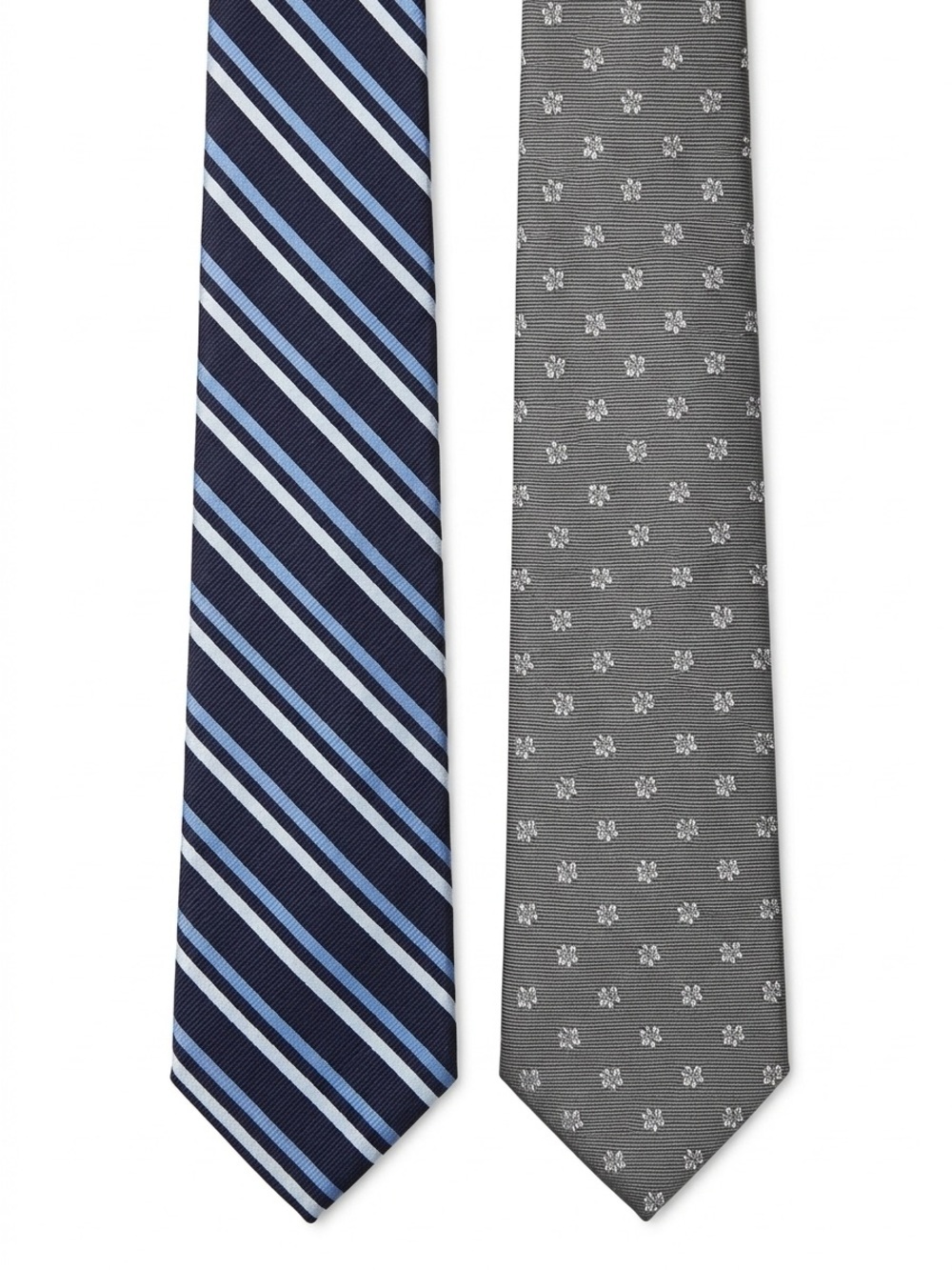 Brooks Brothers 346 Set of 2 Silk Ties Navy Stripe & Gray Micro-Print 58”